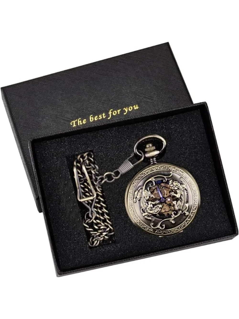 Men's Gold Bronze Wild Animals Skeleton Roman Numerals Mechanical Pocket Watch